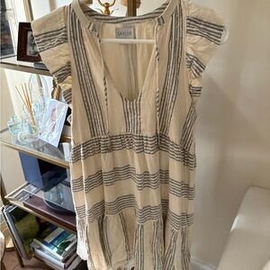 SAYLOR Ivory and Charcoal Striped Dress